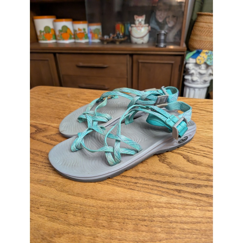 Chaco Z Cloud X2 Sandals Womens 10 Teal Grey Double Strap Toe Loop Sport Hiking